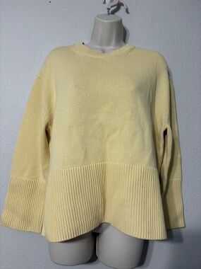 GAP Pale Yellow Cotton Crewneck Knit Sweater Column Sleeve Wide Rib Boxy Fit S